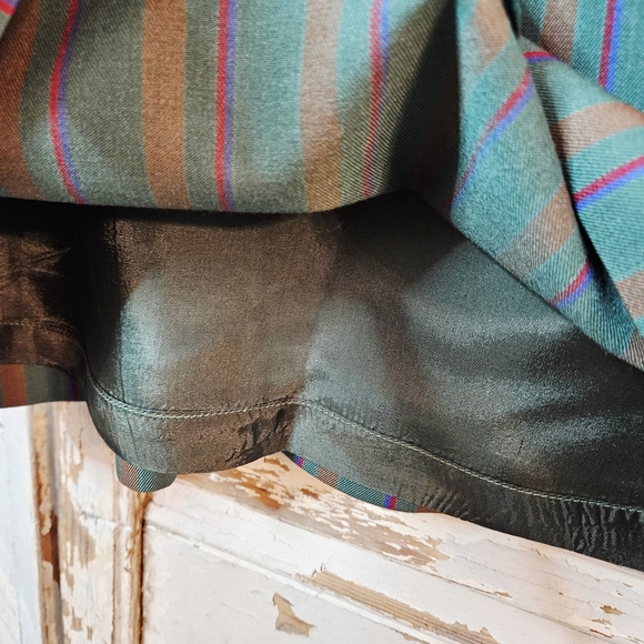 Vintage 70s Cacharel Green Striped Wool Midi Skirt XS/S - Picture 7 of 13